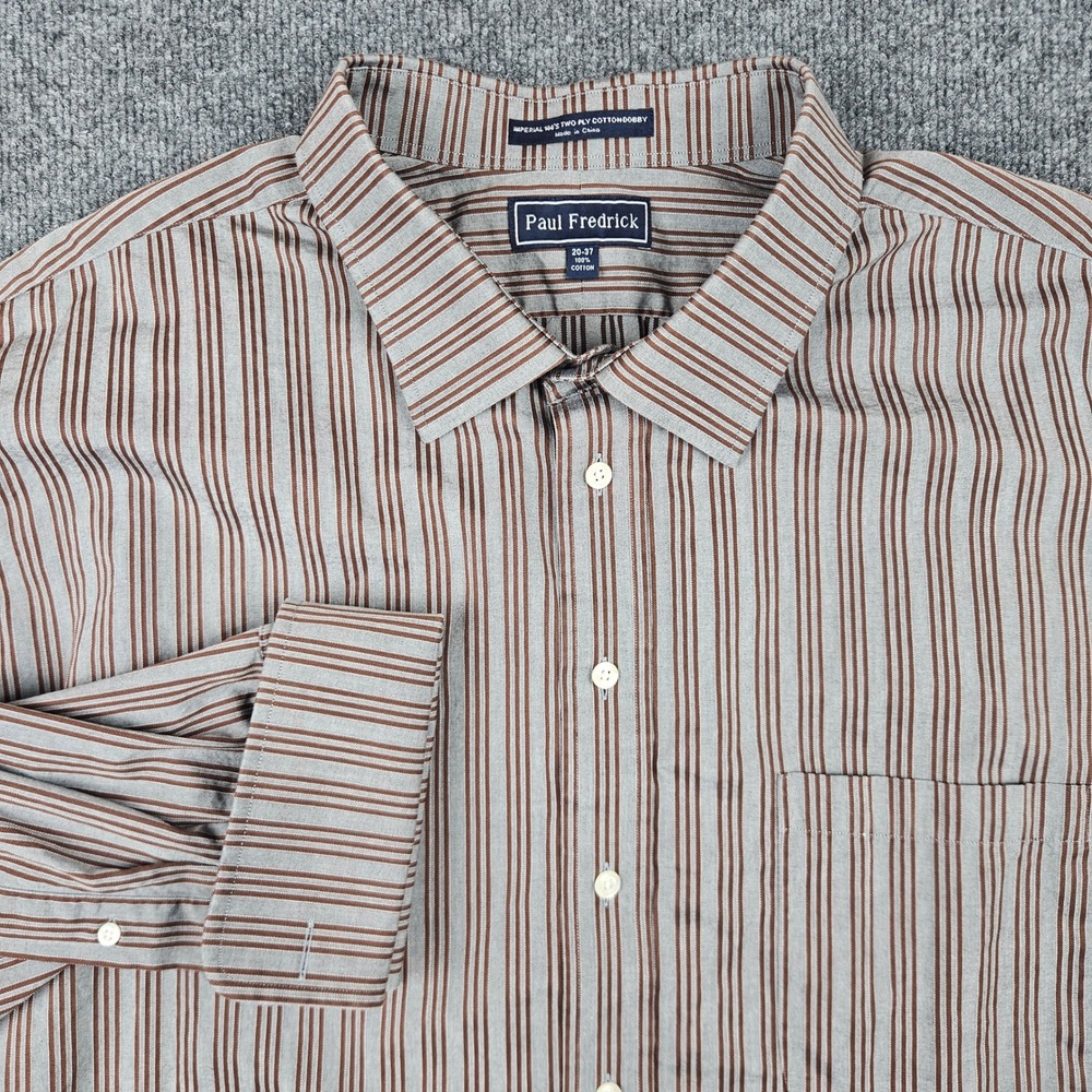 Paul Fredrick French Cuff Men's 20-37 Striped Imperial 100s Two Ply Cotton Dobby